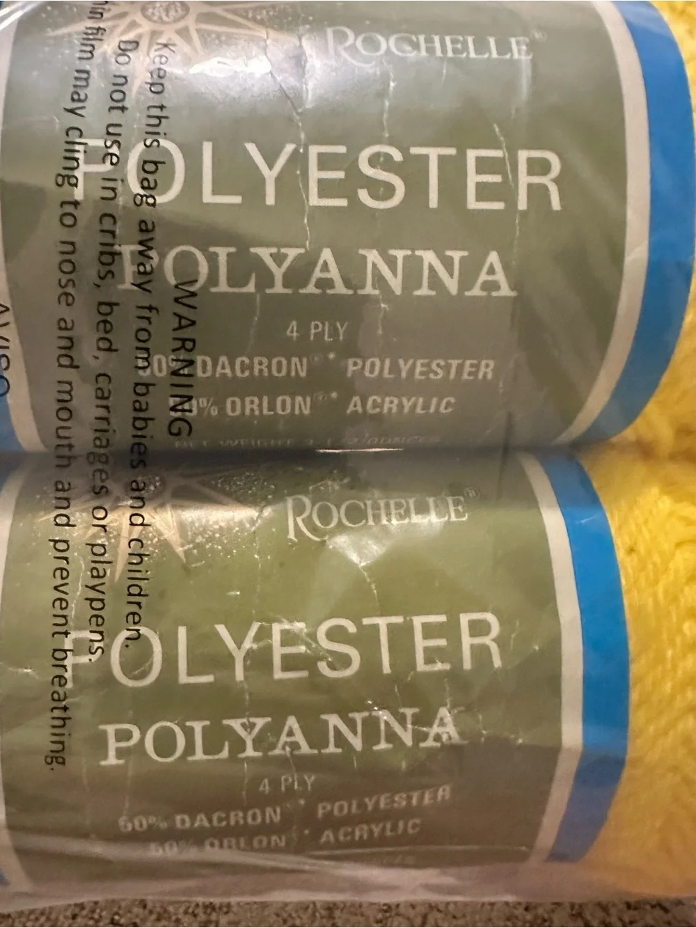 Rochelle Polyester Polyanna Yarn Vintage 2 Skeins Same Dye Lot - Yellow